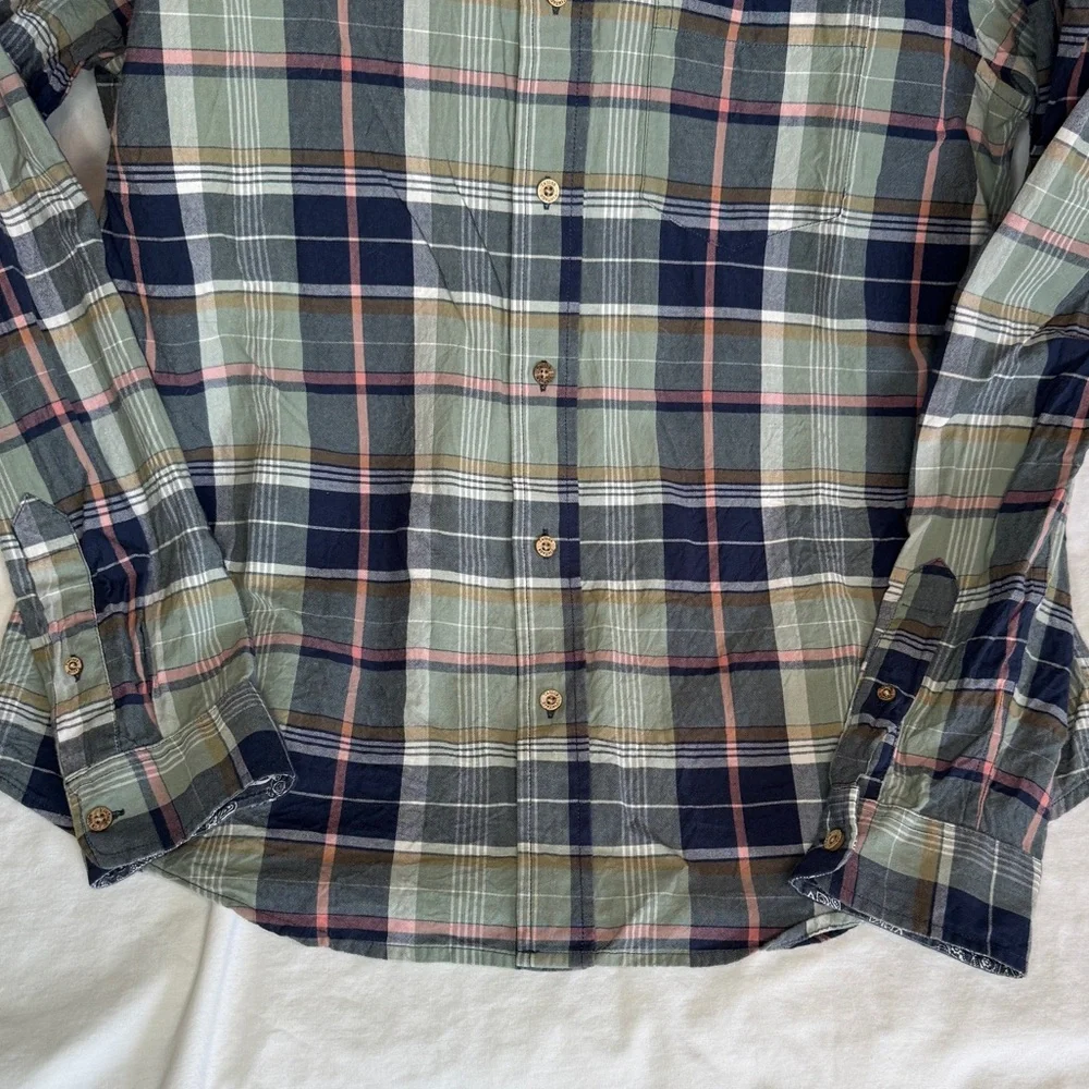Navy and Green Plaid Casual Button-Down Shirt - Picture 4 of 4